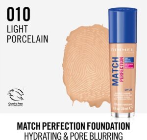 RIMMEL Match Perfection SPF20 podk ad dopasowuj cy si  do cery 010 Light Porcelain 30ml - Afbeelding 3