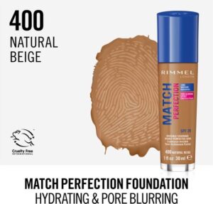 Rimmel London Match Perfection SPF20 Foundation - 400 Natural Beige - Afbeelding 4