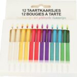 12 Taartkaarsjes met Gekleurde Vlammetjes – 10x2x2cm | Verjaardagskaarsjes | Taartdecoratie Feestkaarsjess | Kaarsen