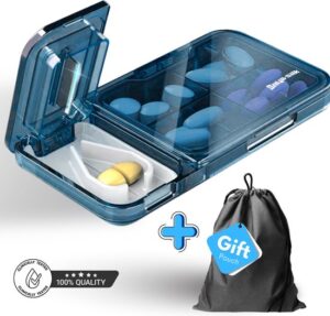 Pillensnijder | Pillenslijter en Pillenhouder van Snij&Slik â€“ Innovatief 2-in-1 Ontwerp en een Slimme Oplossing Door zijn Gebruiksgemak | Veiligheid | Duurzaam en Compact | Formaat van 11,9 x 6,3 x 1,8 cm | Blauw |