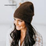 Distressed Woman Ripped Long Beanie / Muts - One Size - Dark Brown - Afbeelding 2