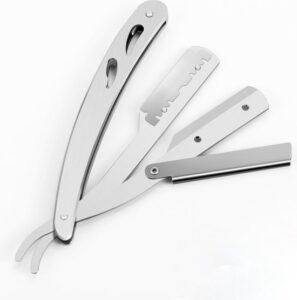 Rvs Scheermes Mannen inclusief 10 double edge scheermesjes - Barbiersmes - Shavette - Kappers Mes - Klassiek open scheermes - Klapmes