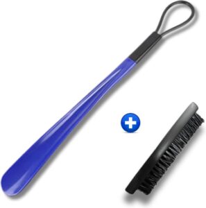 Maxenza Schoenlepel Kunststof met Poetsborstel - Schoenlepel met Poetsborstel -39 cm Kunststof Schoenlepel - Poetsborstel Schoenlepel - Blauw