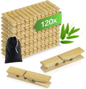 Maxenza Houten Wasknijpers - Wasknijpers - Knutselen - Bamboe - Met een wasknijperzak - 120 Stuks