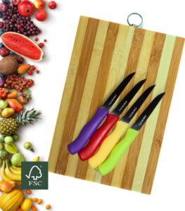 Maxenza Houten Snijplank (30x20x1,5 cm) & 4 RVS Fruitmessen (17 cm) Set - Premium Keukenaccessoires - Snijplank Hout - Afbeelding 5