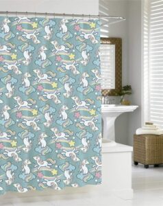 Douchegordijn unicorn - eenhoorn print 180 x 200 cm inclusief ringen - Afbeelding 2