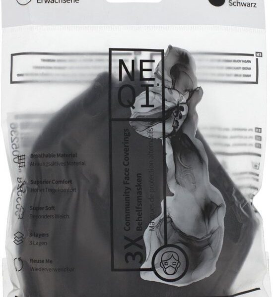 Reusable Fabric Mask Black M 3 Units