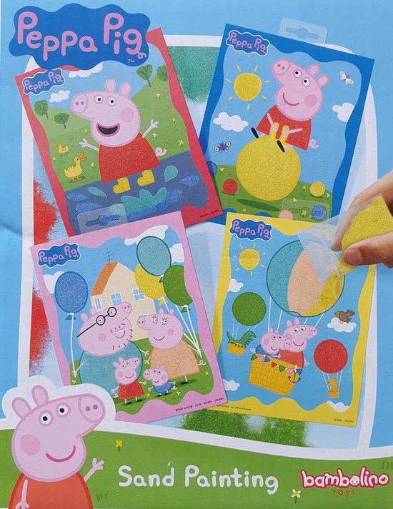 550x713 Peppa Pig - Knutselen - Sand Painting - Kaarten versieren met Zand - 4 kaarten - Afbeelding 1