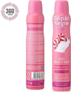 Tulipán Negro Kiss Fresa Y Nata Deodorant Spray/ Slagroom en Aardbei / Geen Aluminium - 200ml - Afbeelding 2