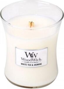Woodwick Hourglass Medium Geurkaars - White Tea & Jasmine - Afbeelding 2