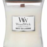 Woodwick Hourglass Medium Geurkaars - White Tea & Jasmine