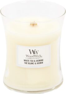 Woodwick Hourglass Medium Geurkaars - White Tea & Jasmine - Afbeelding 3