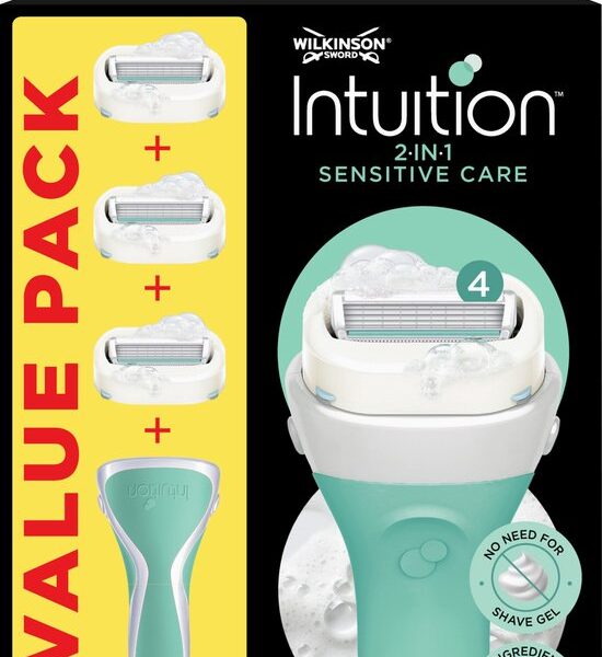Wilkinson Sword Intuition 2-in-1 Sensitive Care - Scheermes - Voordeelverpakking - Navulmesjes 3 stuks - met Houder