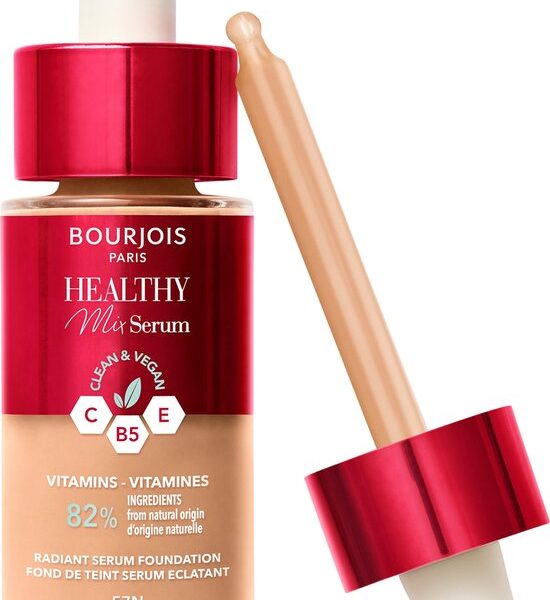 Bourjois Healthy Mix - 57N - Bronze, Serum Foundation, laat de huid onmiddellijk stralen, hydrateert tot 24 uur lang, vegan formule, dauwachtige finish, houdt de hele dag lang, 30 ml