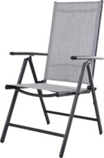 NATERIAL - Tuinmeubelset OVION - Rechthoekige tafel 168X88X73 cm - 6 klapstoelen - 1 parasol 293X300 cm - Aluminium - Staal - Glas - Textilene - Antraciet - Tuinmeubelen - Afbeelding 5