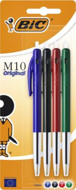 Balpen Bic M10 assorti medium blister - 4 Pennen