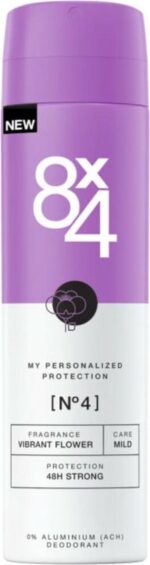 8 x 4 deodorant spray NÂ°4 Vibrant flower (150 ml), women's deodorant with exotic fragrance, deodorant without aluminium for all skin types.