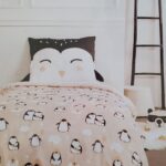 Villa Volance Dekbedhoes 1 persoons 140x200cm Pinquin + Hoeslaken 90x200 cm Zalm Roze -Dekbedhoes, kussensloop en hoeslaken