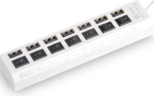 7 Poort Multi USB 2.0 Hub Splitter Wit - Voor Laptop / Apple Mac / Macbook & Windows - Met LED Verlichting - Afbeelding 3