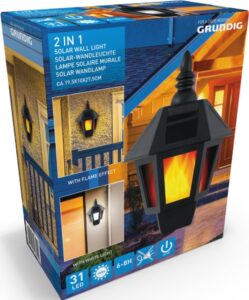 Grundig Wandlamp - Solar - 31 LED's - Brandtijd 6-8 uur - Vlameffect of Wit Licht - Zwart - Afbeelding 4